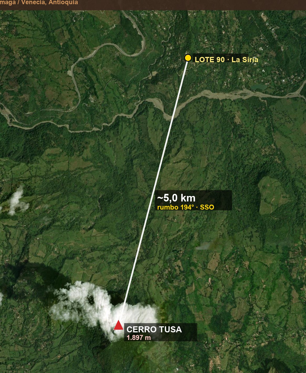 Sightline from Lote 90 to Cerro Tusa